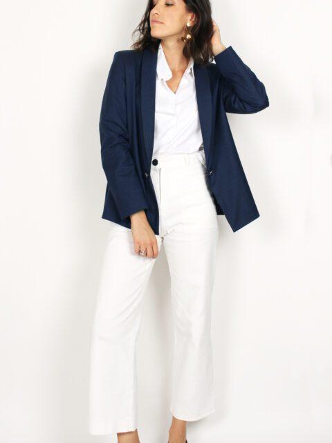 veste de tailleur femme bleu marine en laine Marie-Anne Atode Made in France