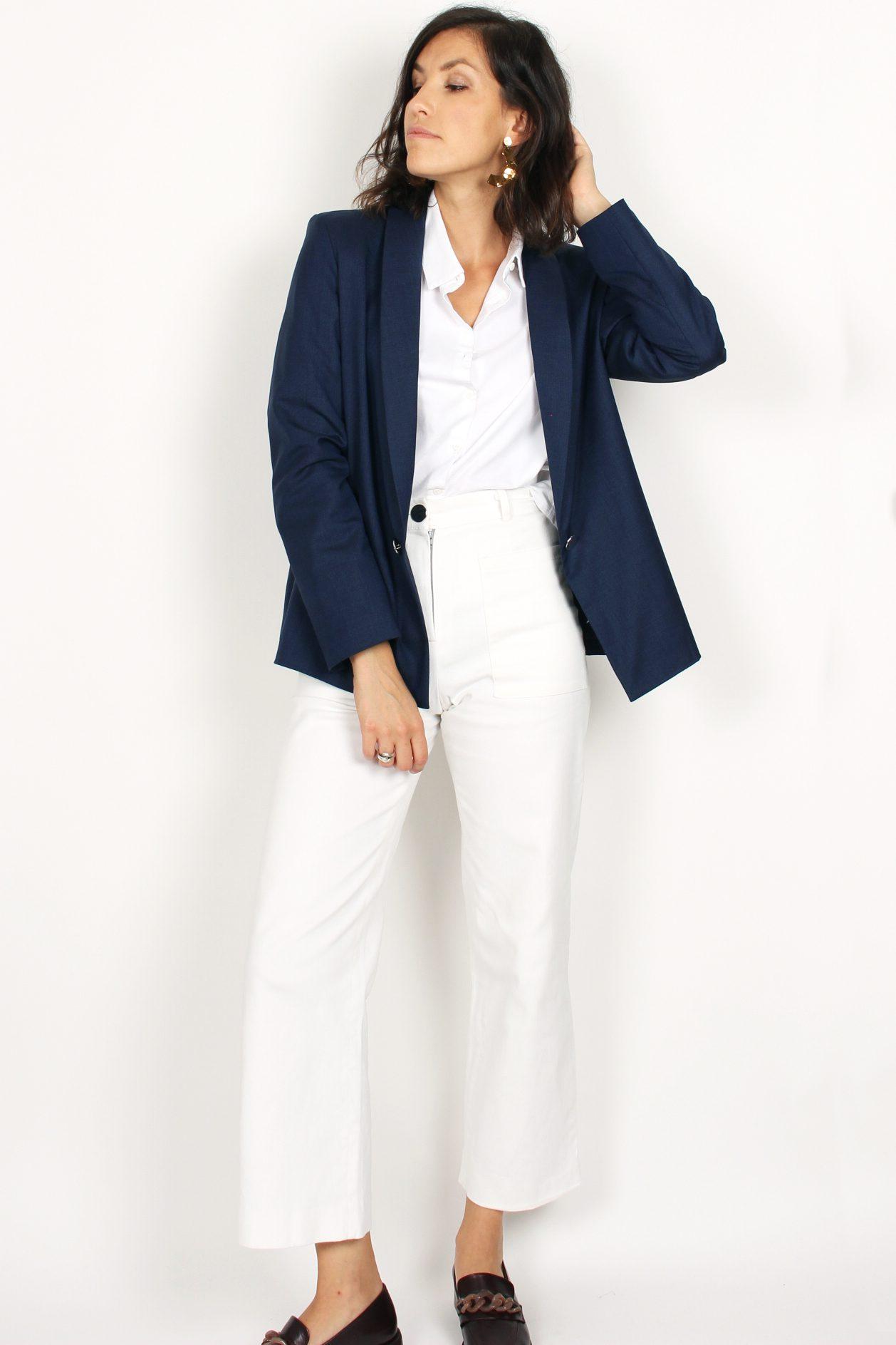 Veste de tailleur femme bleu marine en laine Marie-Anne ATODE