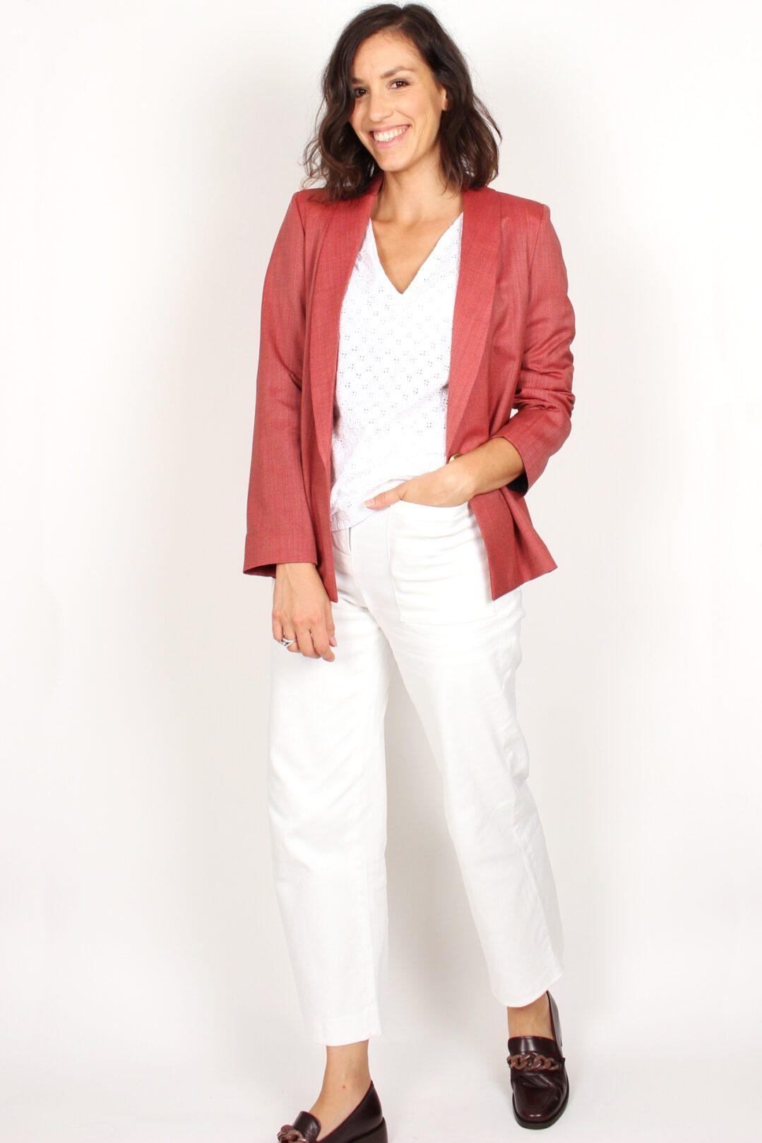 veste de tailleur femme corail en laine atode