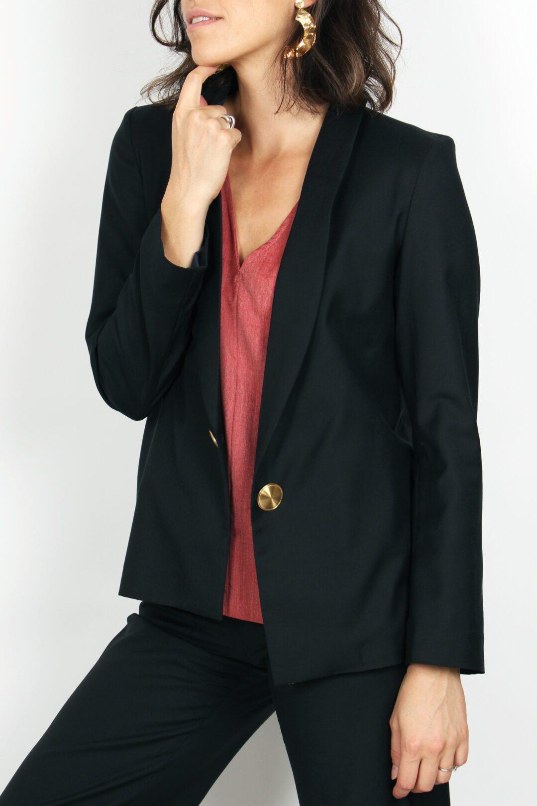 veste de tailleur femme noir en laine Atode Marie Anne Made in France