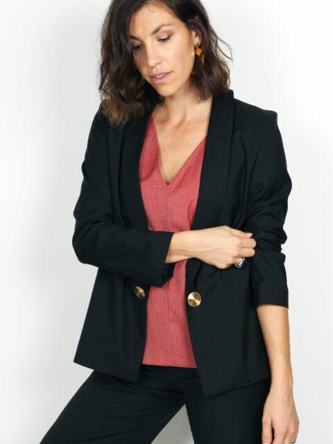 veste de tailleur femme noir en laine Atode Marie Anne Made in France