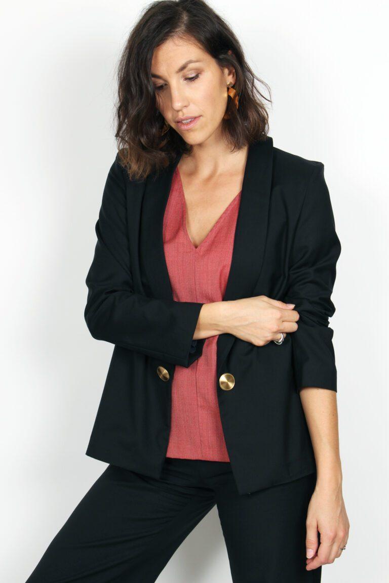 veste de tailleur femme noir en laine Atode Marie Anne Made in France