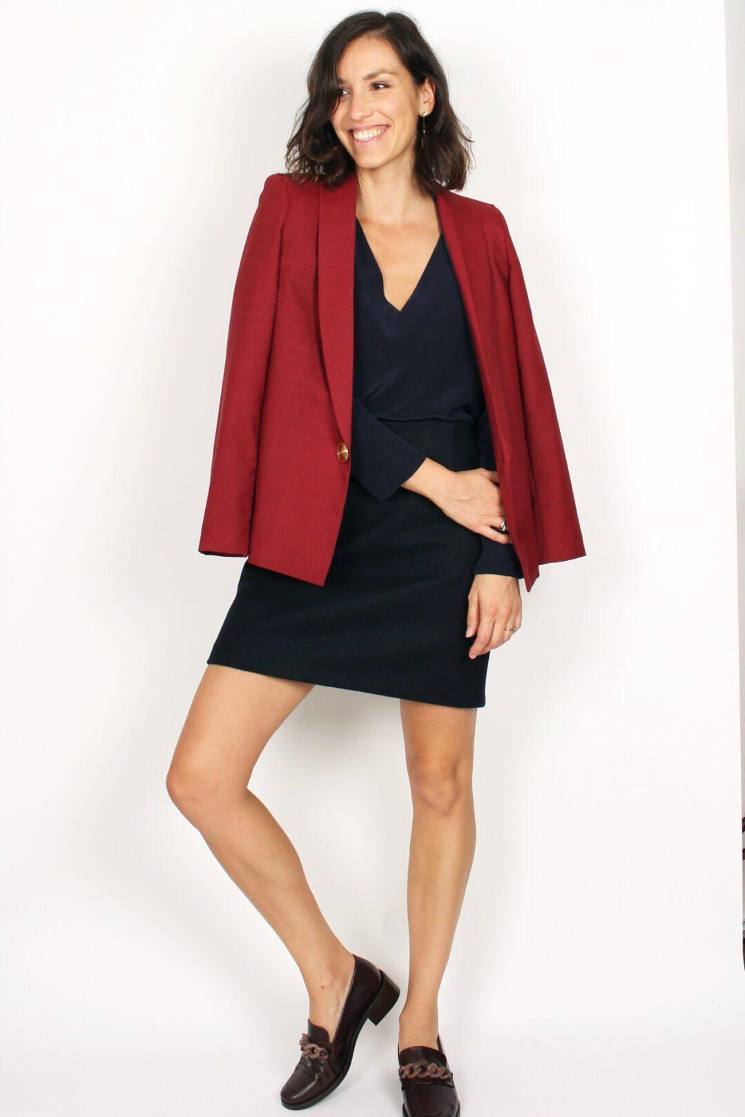 veste de tailleur femme rouge en laine Atode Made in France