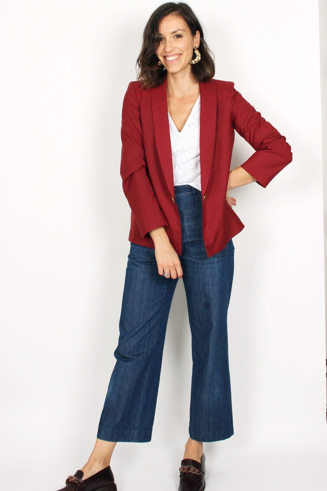 veste de tailleur femme rouge en laine Atode Made in France