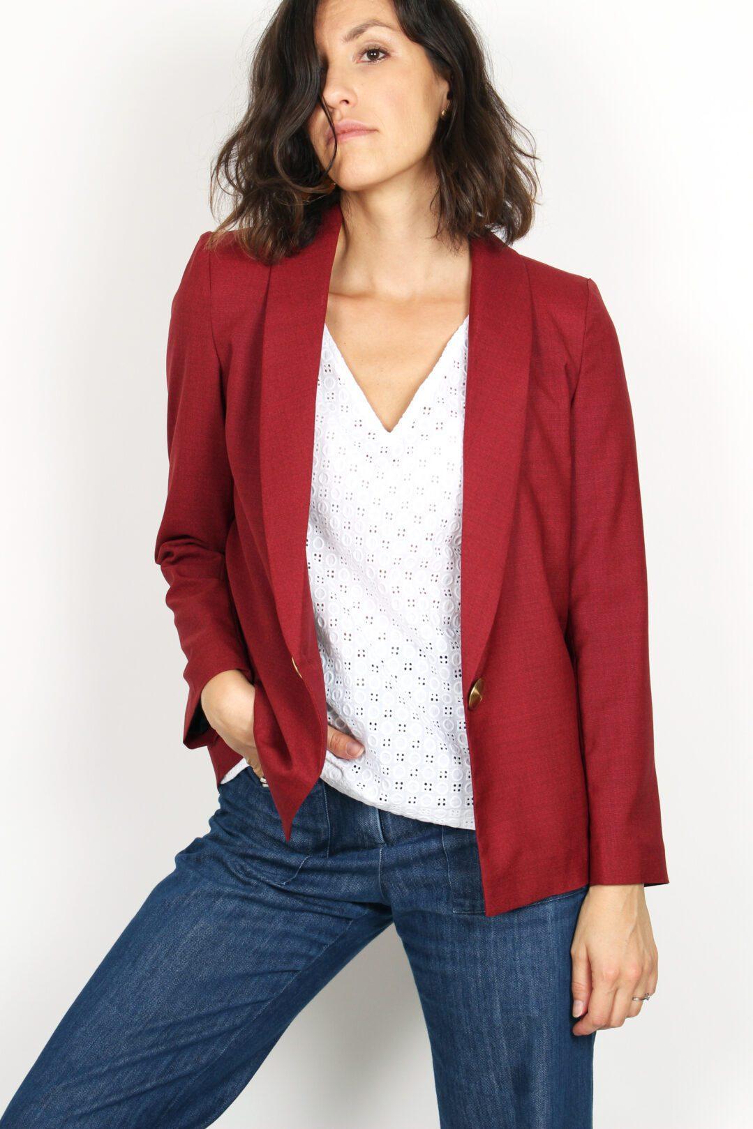 veste de tailleur femme rouge en laine Atode Made in France