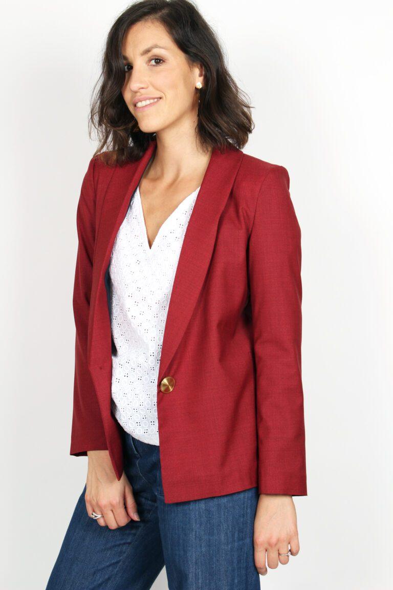 veste de tailleur femme rouge en laine Atode Made in France