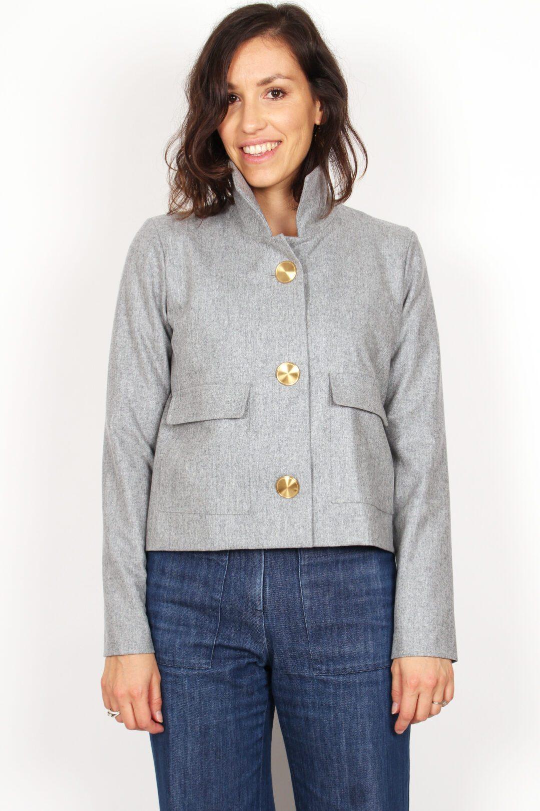 veste hiver en laine gris flanelle Virginie Atode Made in France