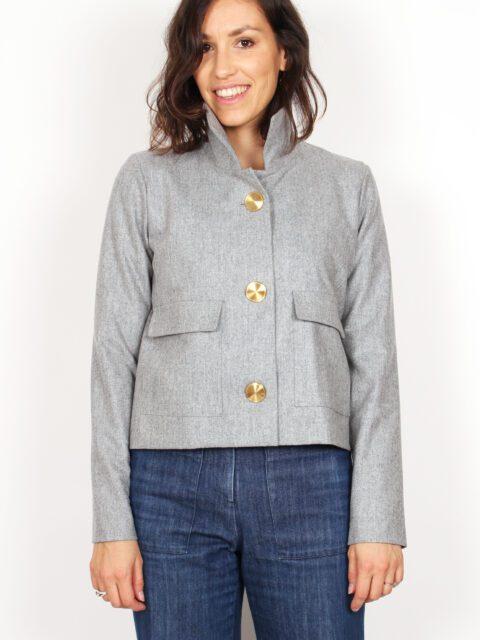 veste hiver en laine gris flanelle Virginie Atode Made in France